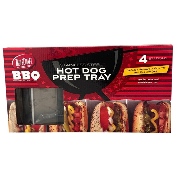 TableCraft BBQ Stainless Steel Hot Dog Tacos Prep Tray 4 Stations Multi-Use - Picture 1 of 6